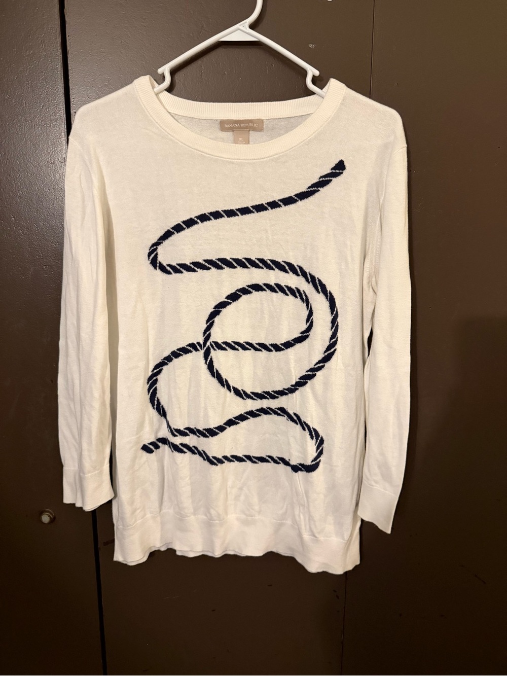 Banana Republic Cream Crewneck Sweater with Navy Rope Graphic